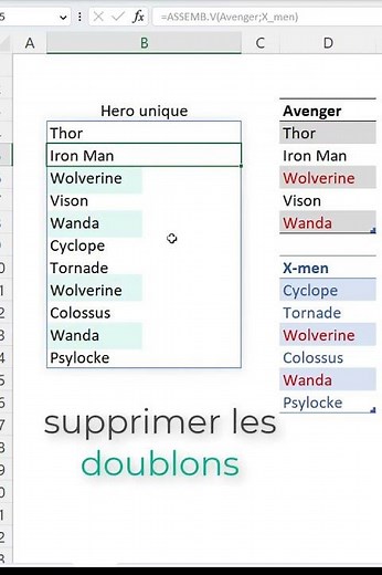 Excel : les fonctions ASSEMB.V et UNIQUE