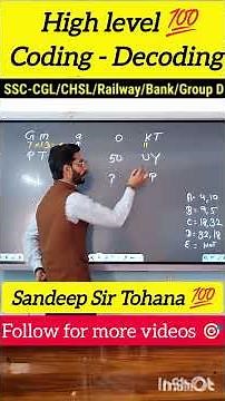 Coding Decoding Tricks | Reasoning | Maths Trick| Sandeep sir tohana#ssc #railway #trick High level