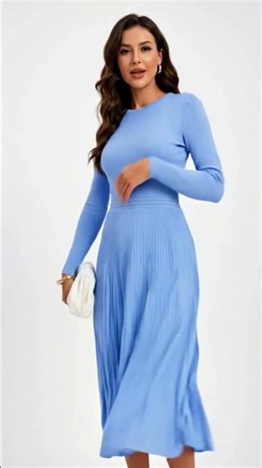 Women’s A-Line Sweater Midi Dress 2026 – Elegant Long Sleeve Knit Fall & Winter Dress
