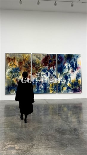 Goodnight Gallery on Instagram: "A show of Cai Guo-Qiang’s explosive paintings (literally) just opened at White Cube. He’s probably most known for his large-scale fireworks displays, like Sky Ladder (2015) where he created a 500m ladder of fire climbing into the night sky. His work freezes instantaneous moments. Like the gunpowder explosions that are captured on the canvas, or even his Guggenheim installation - which suspended cars in a spiral, mimicking the trajectory of a car bombing (and crea