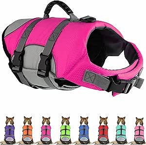 Mklhgty Dog Life Jacket, Reflective Adjustable Dog Vest with Rescue Handle for Swimming and Boating, Ripstop Pet Safety Life Preserver for Small, Medium & Large Dogs