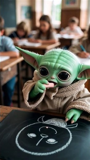 Baby Yoda drawing in his classroom 😍. #shorts #babyyoda #kidsdrawing #classroom