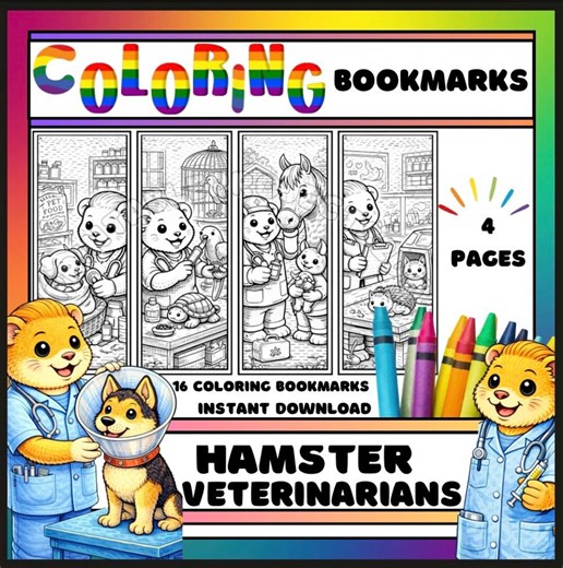 Veterinarian Hamster Coloring Bookmarks • Animal Hospital Kids Craft (PDF Download) - Etsy