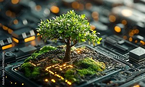 Natural green ecological trees and computer technology, future technology
