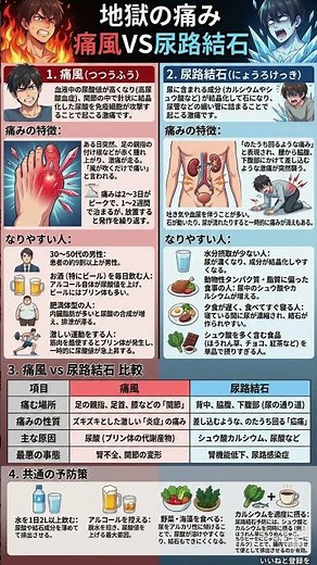 【地獄の痛み】痛風vs尿路結石、どっちが辛い？「風が吹くだけで激痛」と「のたうち回る痛み」の違いと対策を徹底比較！