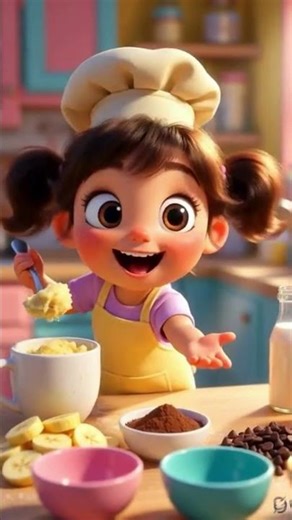 Tiny Chef Makes Cake in 1 Minute! 🍫🍌 @KiddoKittens @Kiddokittenshorts ​