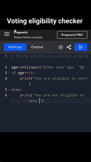 Voting eligibility checker program-python #coding #pythonprograms #python