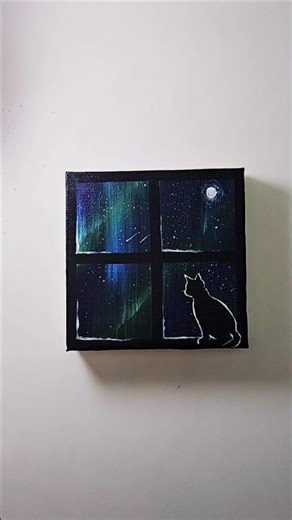 "Easy Northern Lights with a Cat Drawing"🌌🐈 #shorts #art #painting #canvas