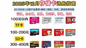 【年终总结·储存卡】2025年12月值得入手储存卡选购建议：70-500元价位推荐|相机、游戏掌机、手机、平板等使用场景|闪迪、金士顿、三星、雷克沙等