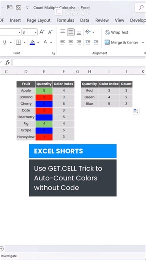 Count Colors in Excel WITHOUT VBA – Quick Hack! #ExcelTips #ExcelHacks #NoVBA
