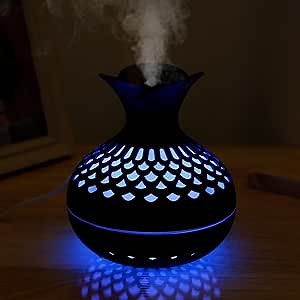 Flower Shape Humidifier with 7 Color Light, 2 Mist Mode Vase Shape Humidifier, Quiet Cool Mist Humidifier 300ml Mini Humidifier Small Humidifier for Desktop Car Office Home Bedroom (Black)