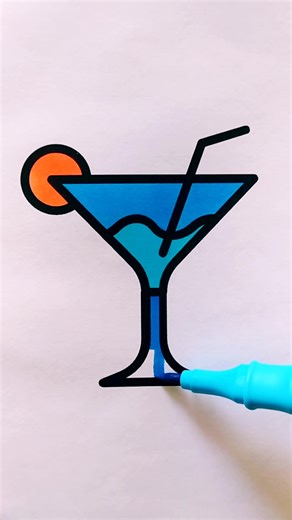 Coloring a Cocktail Glass Drawing Step-by-Step