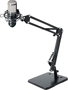 Rockville RCM01 Bundle: Pro Studio Recording Condenser Microphone with Metal Shock Mount, iSTAND 75 Desktop Boom Arm Mic Stand for iPhone, iPad, Webcam, 2-Items