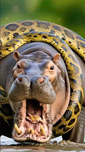 Hippo Fights Back and Crushes the Giant Python #wildlife #wildlifeentertainment #snake