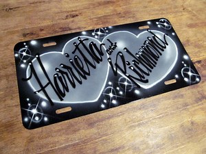 Airbrushed Double Hearts License Plate | Custom Names Car Tag - Etsy