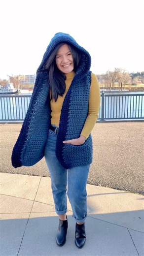 This crochet hooded vest is a longtime favorite! Quick and easy to make.#crochetvest #crochetpattern