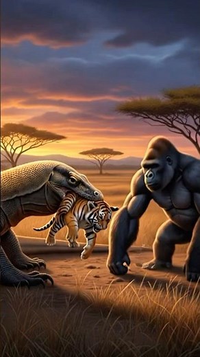 Epic Battle: Gorilla vs Komodo Dragon | Saving the Tiger Cub #wildlife #wildliferescue #gorilla