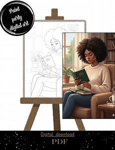 Pre-drawn Outline Canvas | Woman Reading | Paint & Sip | Coloring Page | Stencil - Etsy