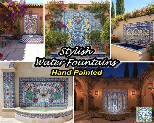 Water Fountains, Decorative Ceramic Tiles Mosaic Murals, Hand Painted, Arabesque Design, One of a Kind Backsplash - Etsy