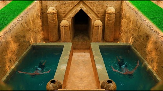 Building a House Under Wood Roots with Two Swimming Pools and an Underground Living Room