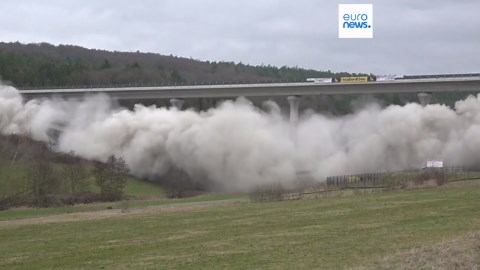 Watch: Germany demolishes sections of major highway bridge in controlled blast