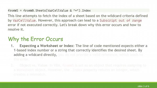 Solving the Subscript out of range Error in Excel VBA when Using Wildcards with the Index Formula