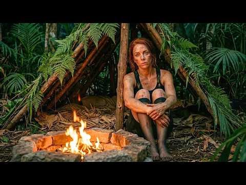 🪵She Built a Shelter Alone in the Jungle With Her Bare Hands | Deserted Island Survival, Fire & ASMR