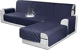 VANSOFY Sectional Couch Covers 100% Waterproof L Shaped Sofa Slipcover 3pcs Reversible Chaise Lounge Cover for Sectional Sofa Furniture Protector Cover for Pets Cat Dog(Large, Dark Blue)