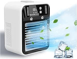 Portable Air Conditioner, Rechargeable Mini Air Conditioner Evaporative Air Cooler With 2 Speeds, Unit 2 Cool Air Spray, Digital Display Car AC Fan, Portable AC for Car Bedroom Office Camping