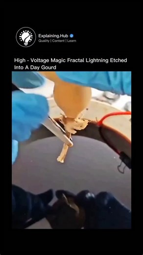 Explaining Everything | The video shows submerging the gourd in a conductive solution (like baking soda or salt water), then applying extremely high voltage (15–30... | Instagram