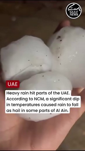 Rain in UAE: Hail in Abu Dhabi, heavy rain, thunder, and lightning in parts of Dubai, Ras Al Khaimah, and Fujairah. For more weather updates log on to gulfnews.com #uae #weather Credit: @storm_ae | Gulf News