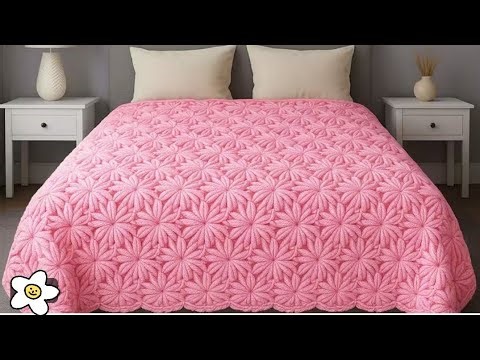 Prepare this beautiful bedspread by repeating a crochet row💮🥰