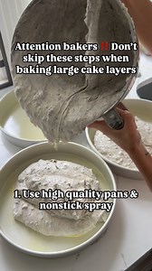 😱 12 inch layers used to TERRIFY me! I was so worried they wouldn’t bake properly, but from trial and error I have my foolproof method down pat now… 1. I use @fatdaddios pans and non stick baking spray (with flour) - easy release EVERY TIME! ✨ 10% off link in my bio! 2. Weighing your pans before they go in the oven is key to make sure your layers bake evenly. Otherwise one layer could bake quicker than the others and risk burning. 3. I ALWAYS bake at 325F convection. Even though all the recipes