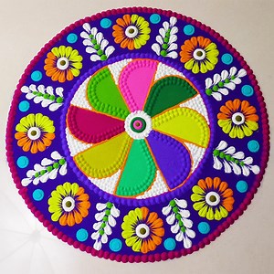 157K views · 3K reactions | Learn How to Make Simple and Easy Rangoli Design with Innovative Techniques I used Juicer to Draw Semicircle for Rangoli, Given Details using easily avilable things like Paint Brush, Glue Bottle and Colour powder. #rangoli #Simplerangoli #rangolibyjayanthig #satisfyingvideo #satisfying #relaxingvideo #relaxing #Hobbyideas #Easyrangoli #jayanthig | Simple Rangoli | Facebook