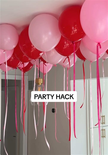 NO hellium required 🎈 If you’re hosting and want a big impact with decor without the big cost, this is your sign to hang balloons from the ceiling with painters tape! It’s my go-to party hack!! 🎈✨ The painters tape I use sticks to flat AND rough surfaces! It’s easy, doesn’t damage paint and makes any room feel fun in minutes for any celebration big or small🎈✨ Do NOT use glue dots, they will tear the paint off your ceiling!❌ Save this for your next party! 💓 #partydecor #balloondecoration #par