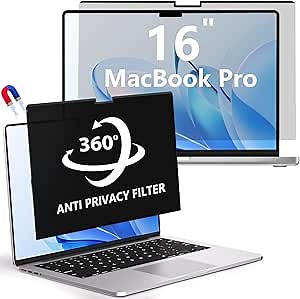Magnetic Privacy Screen for Macbook Pro 16 Inch (2021-2024, M1, M2, M3, M4), Removable Anti Glare Blue Light Macbook Pro Screen Protector, 360° Anti Spy and Easy Install Shield