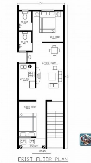 15x45 West Facing House Plan | First Floor Design | AutoCAD