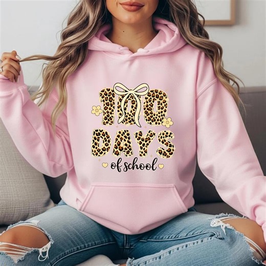 100 Days of School Teacher Hoodie, Leopard 100th Day Crewneck, Neutral Teacher Crewneck, Elementary School Outfit, 100 Day Hoodie - Etsy