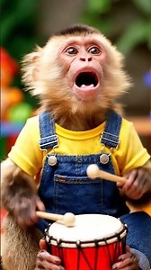 Funny Monkey in Overalls Sings While Playing Drums!