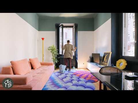 Hidden Kitchen and Bold Colour Transform Small Milan Apartment, 50sqm/538sqft