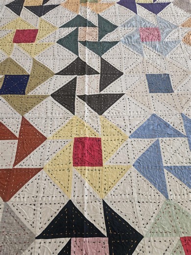 Handmade Pinwheel Patchwork Quilt | Upcycled Linen Kantha Stitch (60x90 Inch) - Etsy