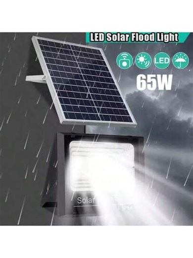 1pc 65W IP66 LED Solar Flood Light, Weather-Resistant Material & High-Efficiency Solar Panel, Outdoor Dusk-To-Dawn Street Light; Sleek Black & White Modern Style, Rectangular Lamp Shape With Remote Control, Auto-On/Off Design & Wall-Mount Detail, Features Super-Bright Illumination, E-Nergy-Saving Solar Power & All-Weather Durability, Outdoor Solar Security Flood Light; Perfect For Yard Security, Street Lighting, Garden Illumination, Driveway Safety, Ideal For Year-Round Outdoor Scenes & Great As