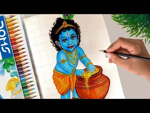 How to draw a beautiful and realistic Colour Pencil Shading Sketch of Cute little Krishna😍❤️(Part-2)