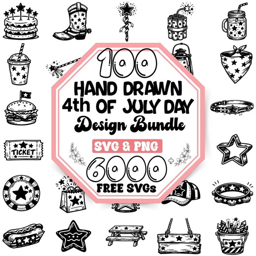Hand Drawn 4th of July SVG Bundle |happy Independence Day Svg |american Flag Svg |4th of July Icons Svg |country Day Svg |country Pride Svg - Etsy