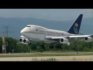 Saudi Arabian Boeing 747-SP landing & take-off at Geneva Airport