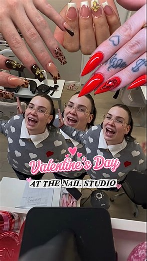 LONDON ONTARIO CANADA NAILS🇨🇦 on Instagram: "POV: My Valentine’s Day had 3 dates… and none of them wanted basic 💅 🤍 Heart cardigan — @costcofindslondon 🤍 White collared shirt layered underneath 👖 Essex Loose Utility Jeans (Dark Denim, 18+) — @fashionnova 👓 Baddie 19 frames + Heart chain — @firmoo_ca ✨ Necklace — @adalineandthefairies 📲 DM to secure your appointment ✨ Message me with any questions — I don’t bite (unless it’s nail related 😉) See you at your next “date” 💅💘"