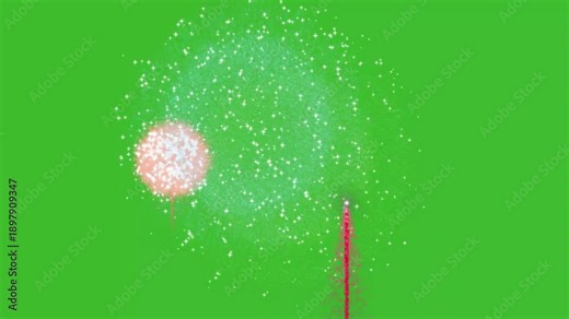 Gold fire works particle effect animation, Classic Fireworks, Fire works motion graphics on green screen background. Beautiful colorful fireworks show in the night sky, 4k, Fireworks in the sky
