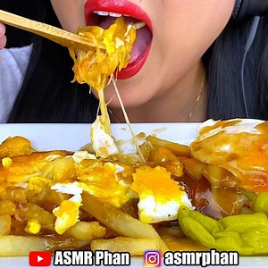 ASMR Phan on Instagram: "ASMR EATING SOUNDS. Disco Fries with Fried Eggs!! Shout out to all my Jersey viewers for suggestion this to me! I love LOVE anything potatoes so this dish was super satisfying to eat! I would say it’s the American version of the Canadian Poutine. Made with a nice gravy over crunchy fries with loads of mozzarella cheese instead of cheese curds. The yolky egg on top makes it extra rich and creamy!! Thanks for all the foodie suggestions guys! You can find the full video on 