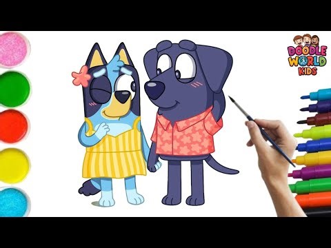 How to Draw Bluey Heeler and Jean Luc| Easy Cartoon Drawing for Kids | Fun Coloring & Nursery Rhymes