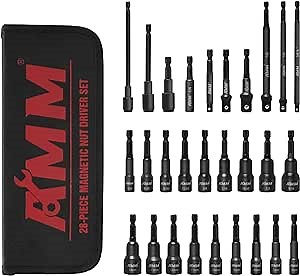 AMM Magnetic Nut Driver Set, Impact Drill Driver Bit Set 1/4" Hex Shank, Metric & SAE Impact Nut Driver Set with Impact Socket Adapters, Bit Holder, Quick-release Extensions and Storage Bag, 28PCS